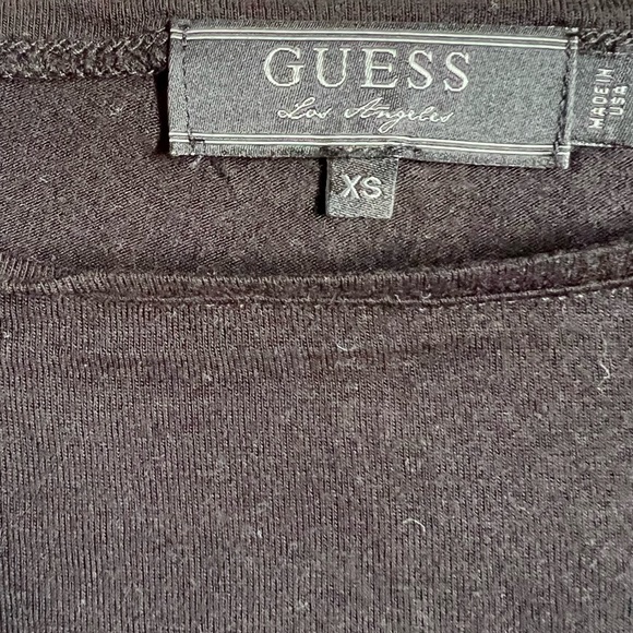 VINTAGE GUESS BLACK SHORT SLEEVE ASYMMETRICAL FLOWY FULL LENGTH TOP SIZE XS - Picture 6 of 7